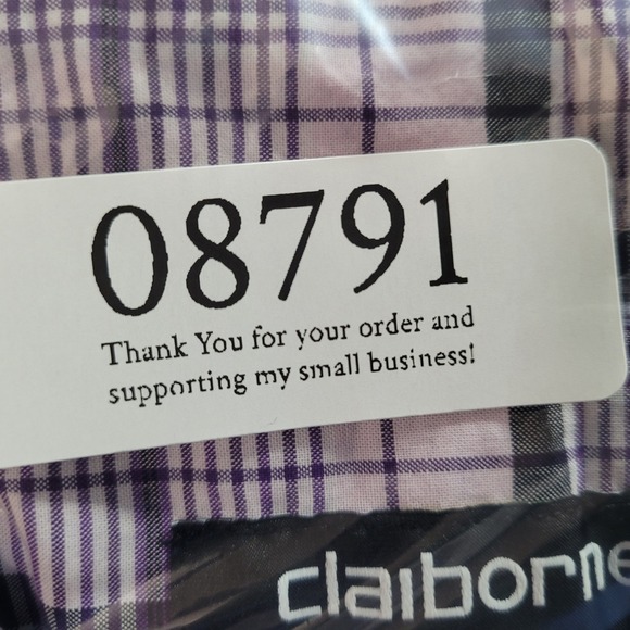 Claiborne Stretch Shirt Mens XXL Purple Plaid Long Sleeve Button Up‎ - Picture 7 of 7